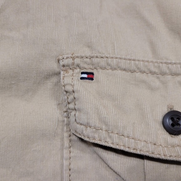 Tommy Hilfiger Shirt Mens 2XL Beige Corduroy Button Up Long Sleeve Safari Trim - Picture 7 of 15